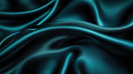 Obraz premium Rich silky fabric texture in deep teal with smooth, undulating waves, creating an elegant and abstract textile backdrop.