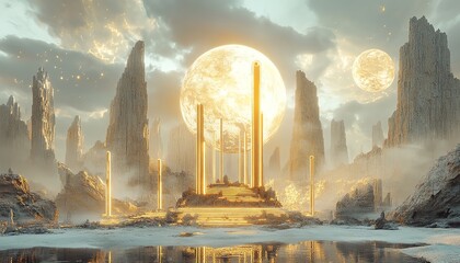 Futuristic digital landscape with a glowing balance scale featuring golden accents, representing the harmonious blend of artificial intelligence and legal regulations