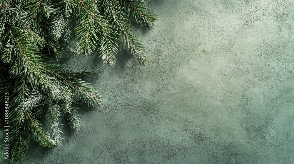 Aufkleber abstract shadows from fir tree leaves cast on a textured olive green concrete wall, creating a natur