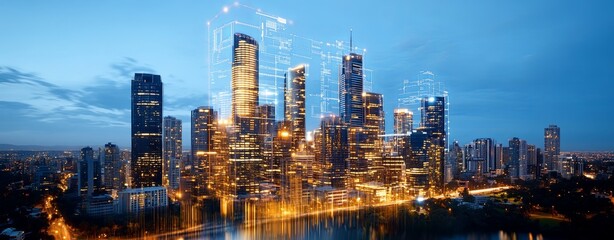 Fototapeta premium Digital Cityscape Blending Lights with Nature