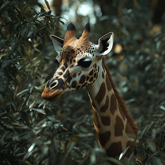 Obraz premium Giraffe encounter in nature close-up photography wildlife lush environment nature concept for animal conservation