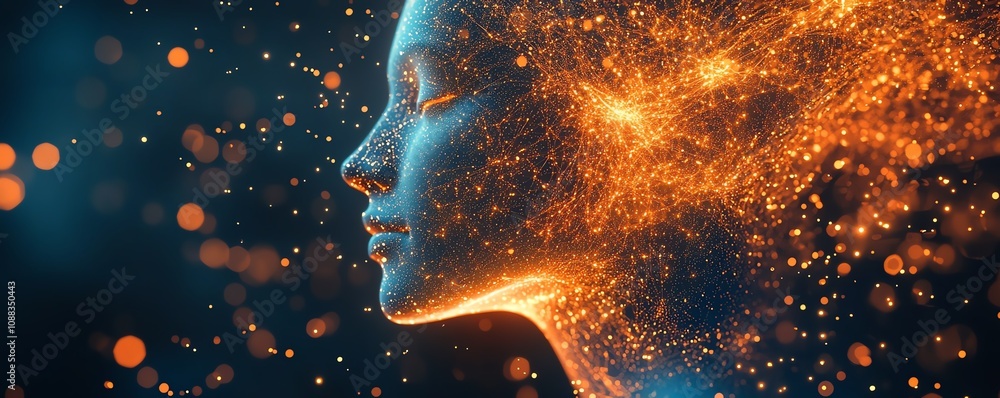 Aufkleber abstract digital human head with glowing data particles, dark backdrop, artificial intelligence them
