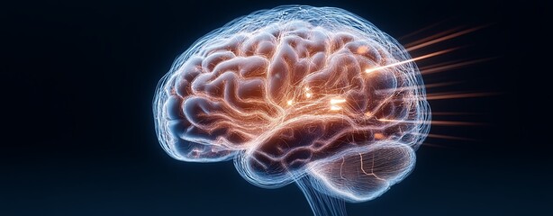 Futuristic 3D Brain with Neon Sound Waves