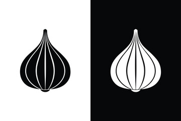 Minimalist Garlic Bulb Icon. Black and White Transparent Vector