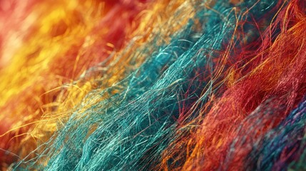 Fototapeta premium Close-up view of colorful fabric fibers highlighting intricate microstructures related to dry cleaning and laundering techniques. Vibrant hues blend beautifully.