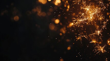Festive banner showcasing golden sparks and fireworks against a dark night sky, perfect for adding personalized text or greetings.