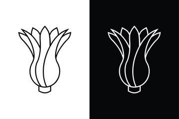 Leek Onion Leaves Icon. Minimalist Black and White Vector Design