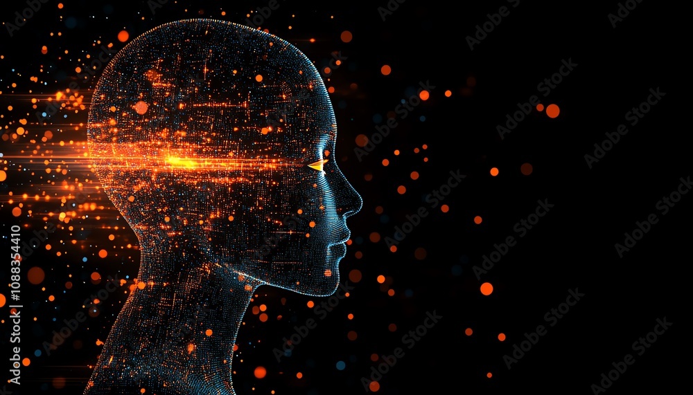Leinwandbilder digital human head with glowing data particles, dark background, futuristic technology concept, arti