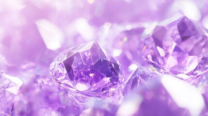 Purple Gemstone Glittering Close-Up with Soft Bokeh, Highlighting Abstract Faceted Surfaces Sparkling in Soft Light for Elegant and Luxurious Design Themes