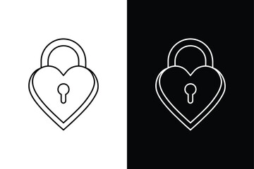 Love and Security. Locked Heart Line Icons