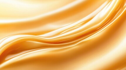 Fototapeta premium Smooth creamy texture with silky waves, highlighting a luxurious beauty and skincare product in a soft golden hue.