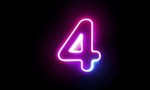 Number ' 4 ' with two tone colorful neon color motion graphic on  black background. Generative AI