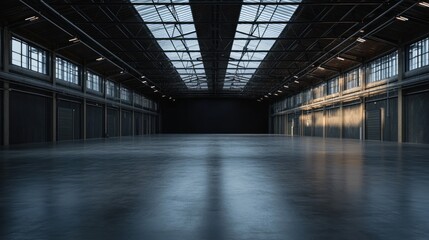 Empty Industrial Warehouse with Glass Roof