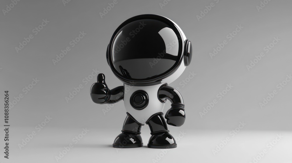 Poster a stylized astronaut figure giving a thumbs-up gesture in a minimalist setting.