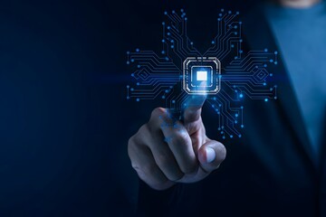 hand pushing a button on the touch screen interface .AI GENERATED