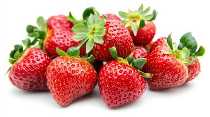 A bunch of ripe, sweet strawberries with their bright red color and tiny seeds, Each strawberry&rsquo;s fresh texture and vibrant color captured in exquisite detail