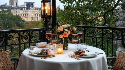 Romantic Dinner Setup on Rooftop Terrace