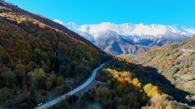 Landscape in Svaneti, Georgia, with view of the Ushba mountain