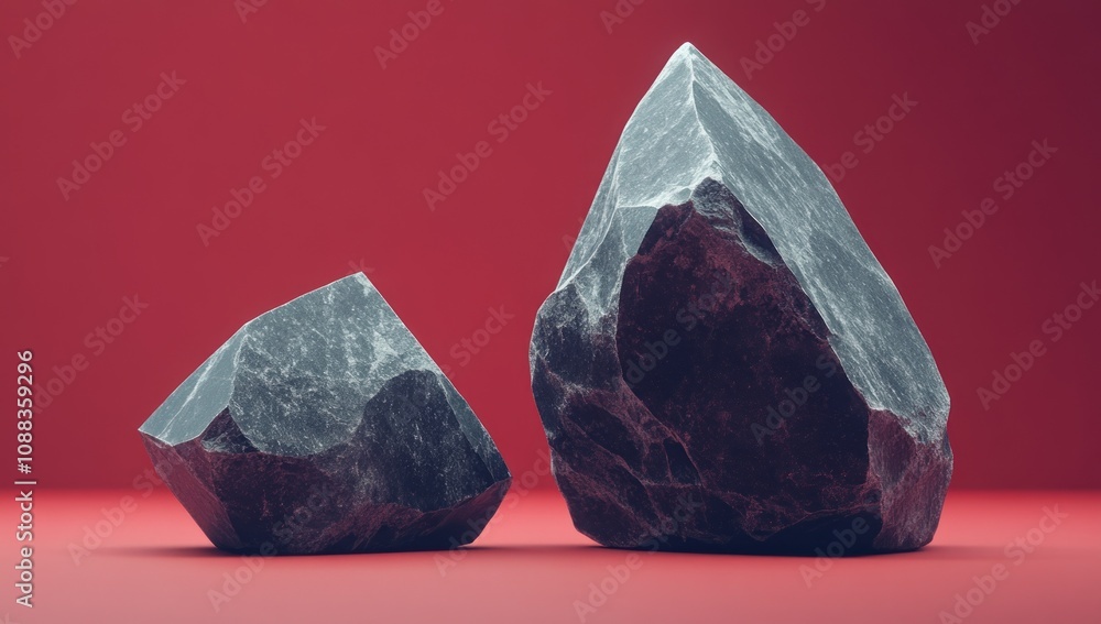 Aufkleber two dark, angular rocks on a smooth surface against a red background.