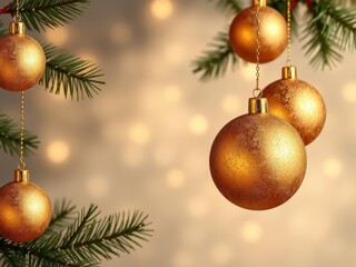 Christmas background with elegant gold evening balls, perfect for holiday greeting cards or festive banners, greeting cards, festive