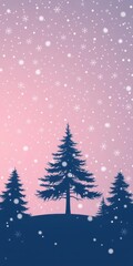 Fototapeta premium Christmas background with pine tree silhouette and snowflake patterns, falling snow in winter vector illustration, pine tree, snowflake