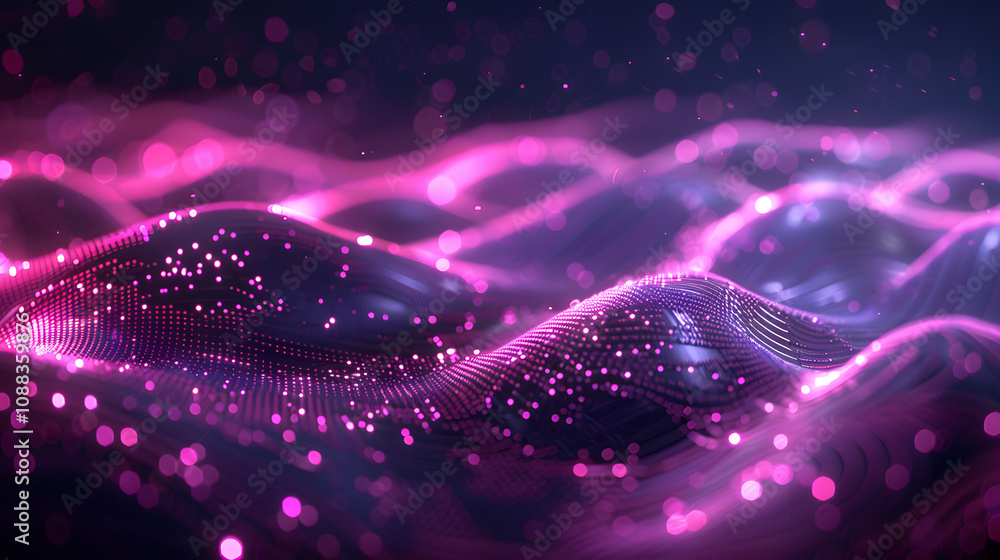 Aufkleber futuristic wave. purple technology light neon background. digital technology music background. compu