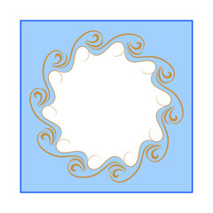 Gold circle frame with wavy line on blue