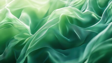 Abstract Green Silk Fabric with Soft Waves and Gentle Light Creating a Serene and Elegant Background for Design and Decoration