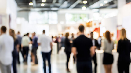 Trade Show Blur Vibes: A soft-focus background featuring blurred booths and event attendees. 