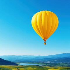A vibrant yellow hot air balloon floating gracefully over a stunning landscape, capturing the essence of adventure and freedom.