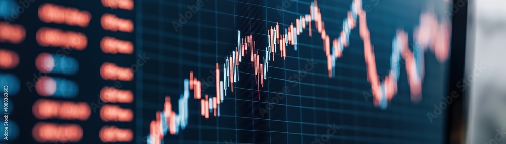 Poster financial graph displaying market trends and data analysis on a digital screen.