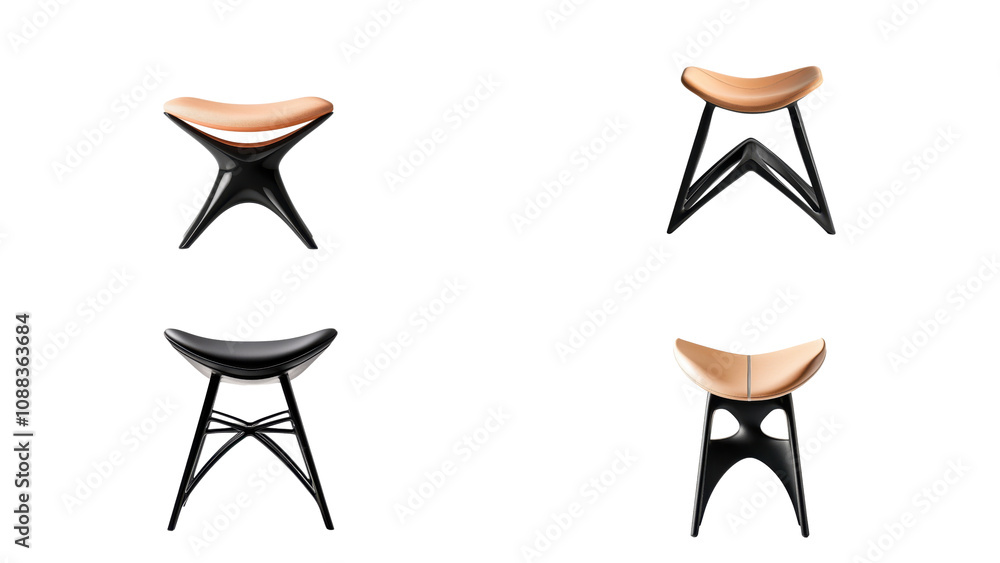 Poster front view of robot stool featuring a sleek, minimalist seat with a geometric base, displayed on a t