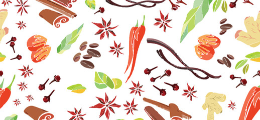 Food seamless pattern with oriental spices
