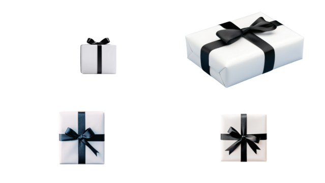 Minimalist Gift Wrapped in Simple White Paper with a Single Black Ribbon, Placed on a Transparent Background with No Additional Decor - 1 - Powered by Adobe