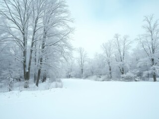 Obraz premium Winter landscape with snow covered trees and a serene atmosphere, scenic, outdoor
