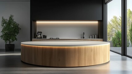 Modern Kitchen Island Design With Wooden Accents