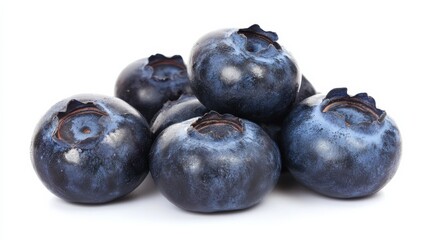 Obraz premium A cluster of plump blueberries with a deep indigo hue, Each berry bursting with flavor, Set against an isolated white background to showcase their rich color and juiciness 