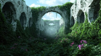 Fototapeta premium Enchanted stone archway in lush green forest