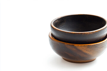 Black wooden bowls on white background