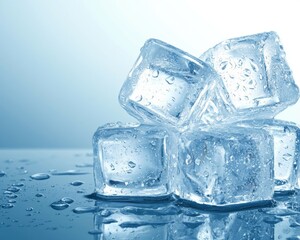 Refreshing ice cubes on a reflective surface