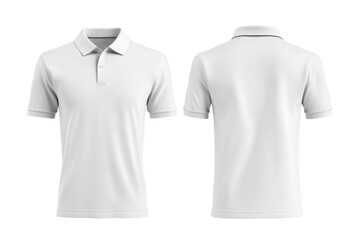 Two white plain polo t-shirts for a mockup. front and back view with a transparent background