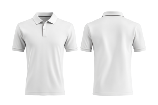 Two white plain polo t-shirts for a mockup. front and back view with a transparent background