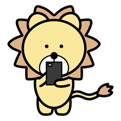 スマホを操作するライオン　イラスト