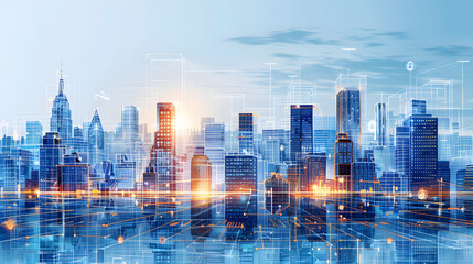 Innovative architecture and building construction projects, creative civil engineering plans Creative graphic design showing the concept of building city infrastructure by architect