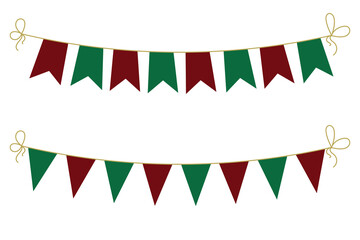 Festive flag garland vector illustration. Retro bunting in simple flat style, isolated on white background. Carnival, birthday, circus border decoration.
