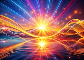 Obraz premium Radiant Energy Flow: A Dynamic Landscape of Vibrant Glows and Shimmering Ribbons, Evoking Powerful Energy and Illumination Through Abstract Rotating Lines