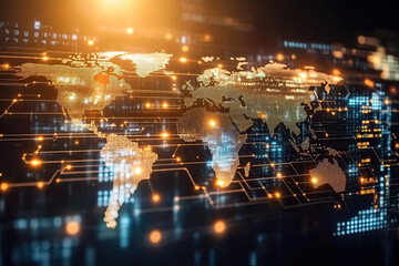 Obraz premium Digital world map with glowing connections representing business deals