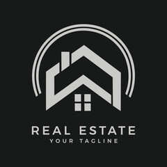 Modern minimalist real estate agency logo, house sale company logotype symbol illustration