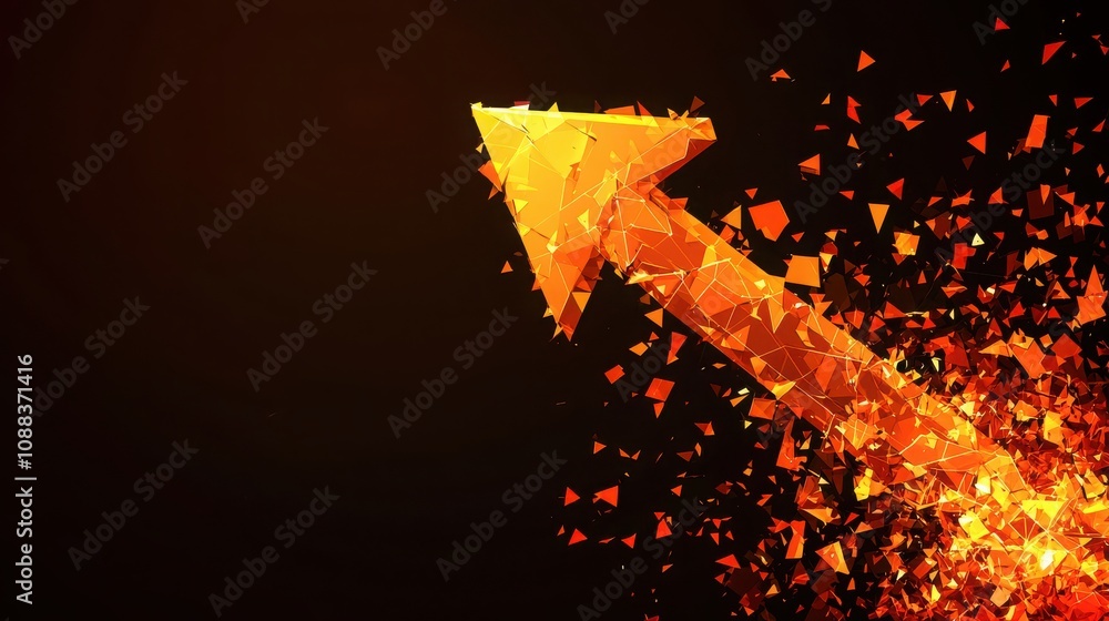 Poster a dynamic orange arrow composed of fragmented shapes, symbolizing upward movement and progress again