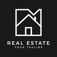 Modern minimalist real estate agency logo, house sale company logotype symbol illustration